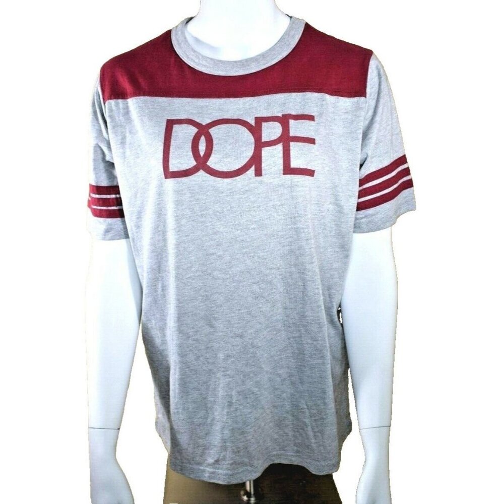 DOPE Brand Womens Medium Maroon Cotton Crew Neck T-Shirt Tee with Arm Stripes